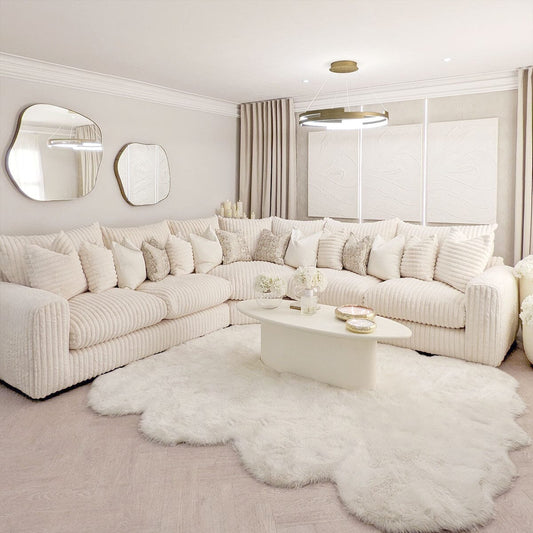 In Stock - Aspen Cream Chunky Ribbed Sofa Range - Large Corner Sofa