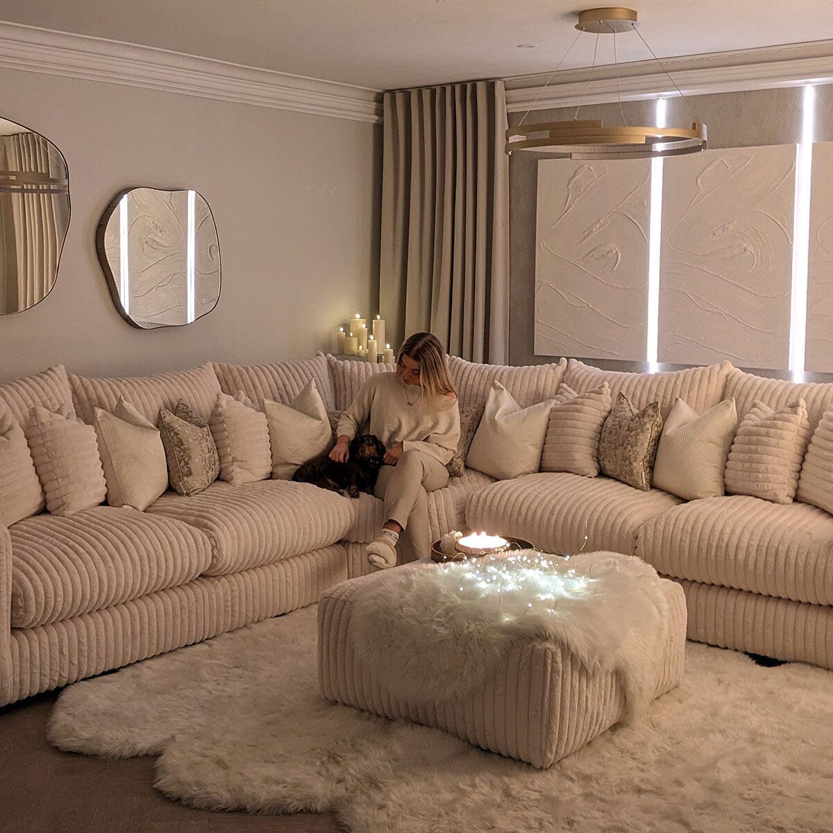 In Stock - Aspen Cream Chunky Ribbed Sofa Range - Large Corner Sofa