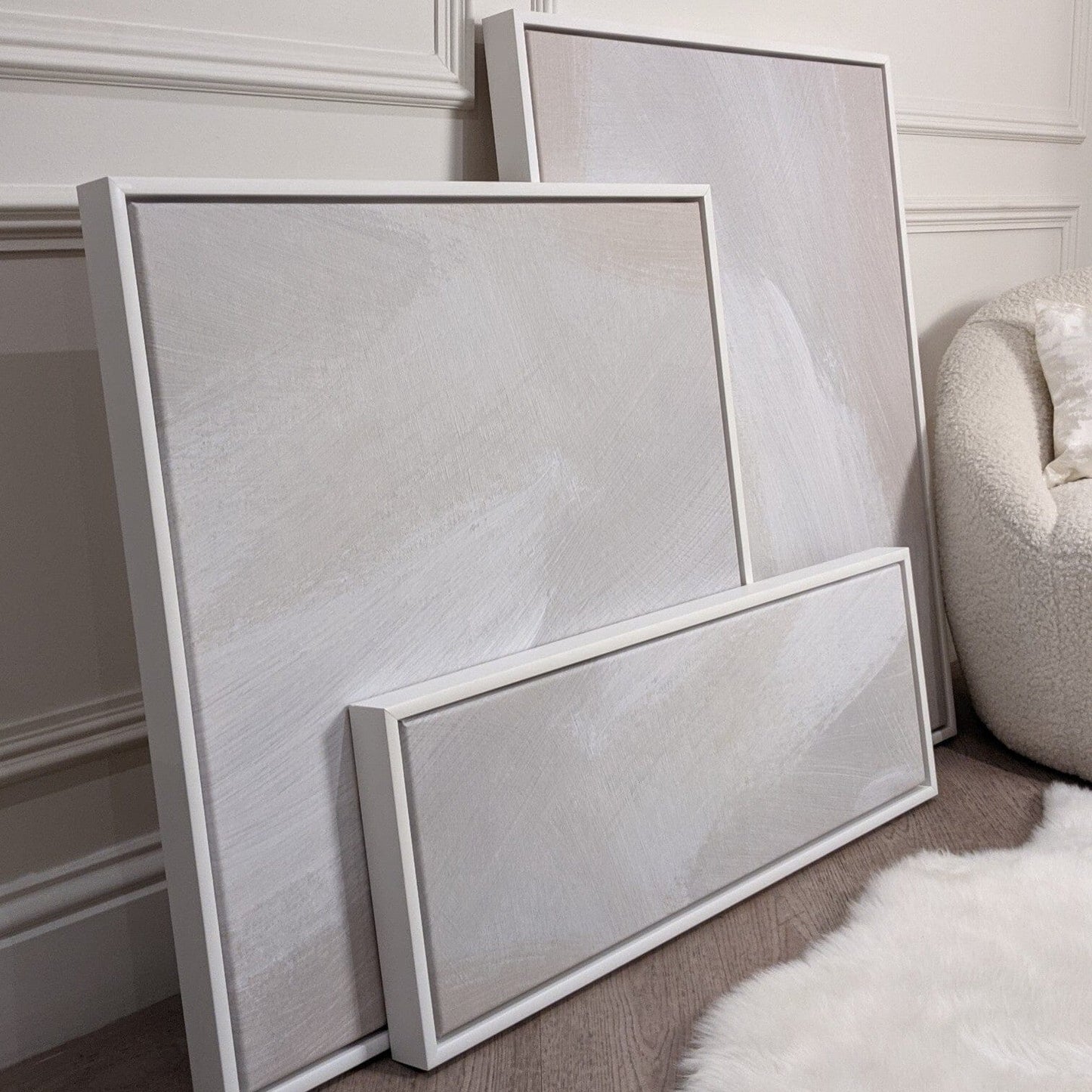In Stock - Aurelie Neutral Abstract Canvas Wall Art - 100 x 75cm - White Frame