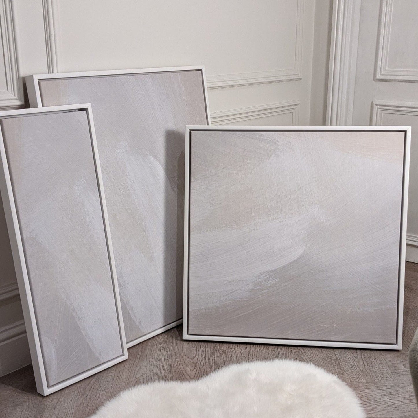 In Stock - Aurelie Neutral Abstract Canvas Wall Art - 100 x 75cm - White Frame