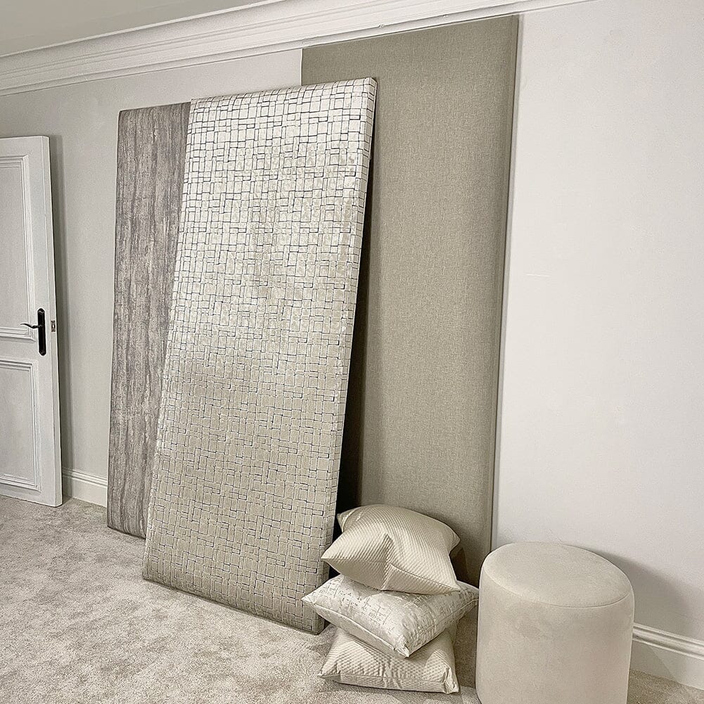 In Stock - Chambray Ash Greige Individual Padded Upholstered Double Width Wall Hanging Headboard Panel - 90cm