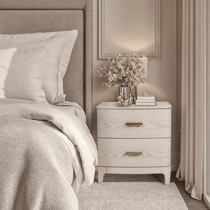 In Stock - Dahlia Lightwash Wood 2 Drawer Bedside Table