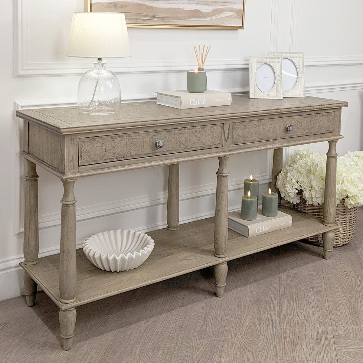 In Stock - Elysium Natural Wood Large 2 Drawer Console Table