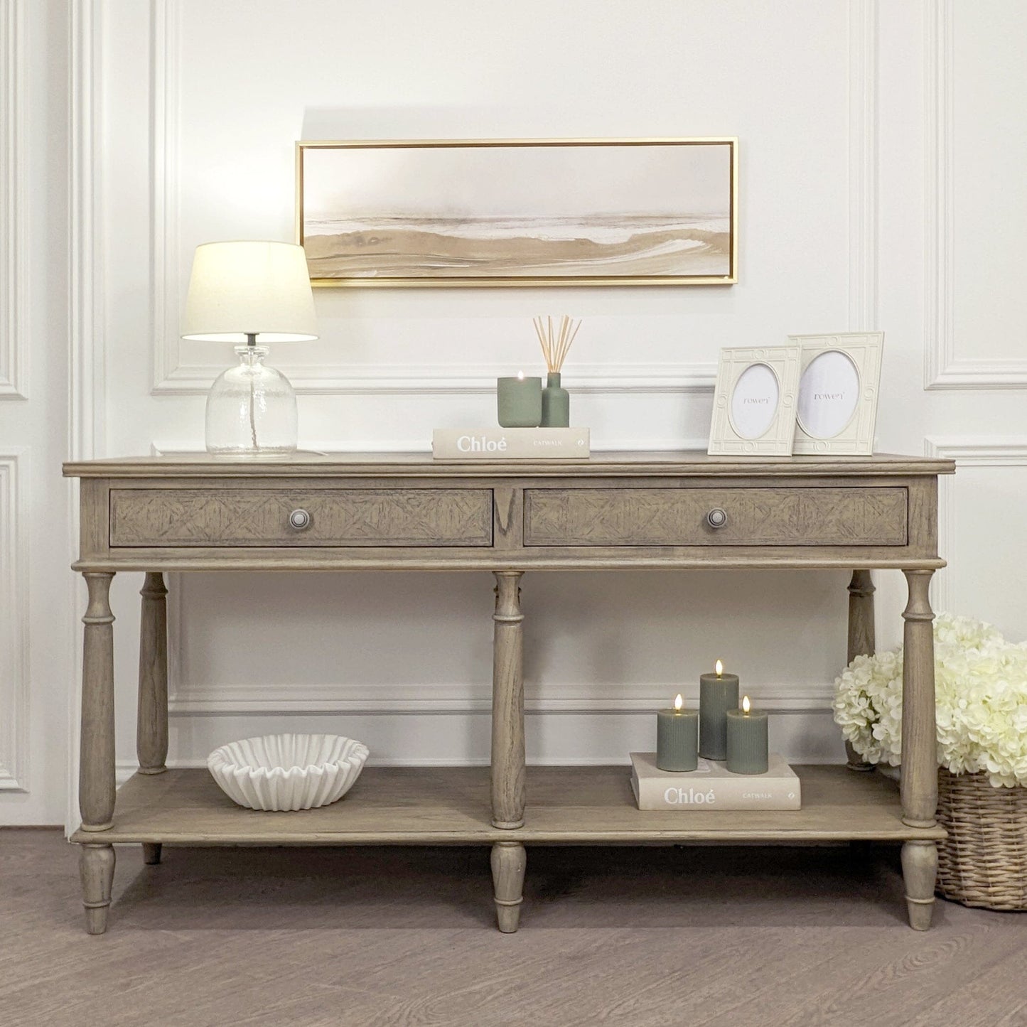 In Stock - Elysium Natural Wood Large 2 Drawer Console Table