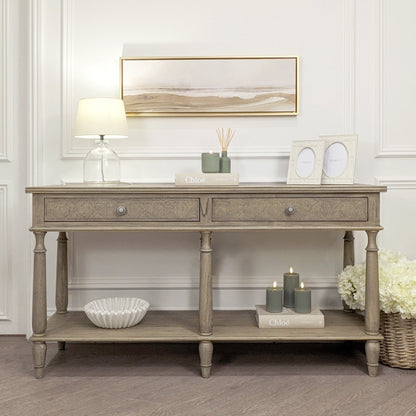 In Stock - Elysium Natural Wood Large 2 Drawer Console Table