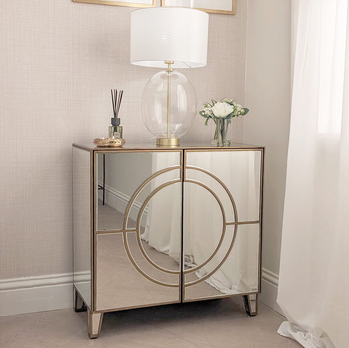 In Stock - Imani Luxury Mirrored & Gold 2 Door Cabinet
