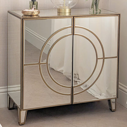 In Stock - Imani Luxury Mirrored & Gold 2 Door Cabinet