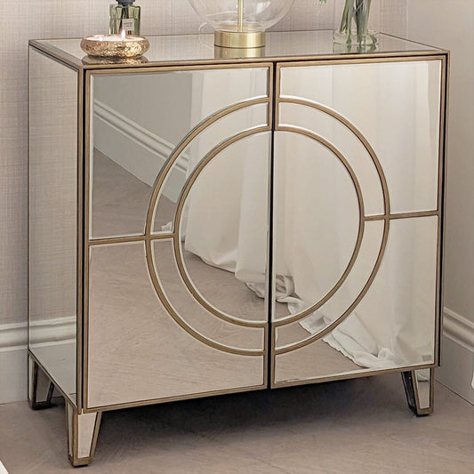 In Stock - Imani Luxury Mirrored & Gold 2 Door Cabinet