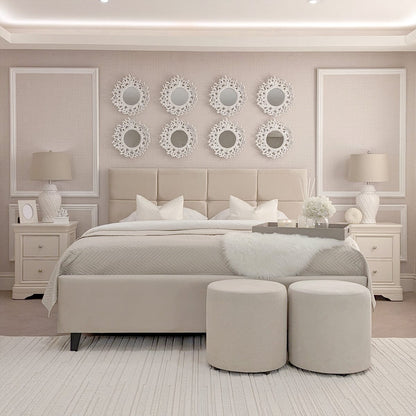 In Stock - Isabella Luxury Vanilla Velvet Upholstered Bed - Super King
