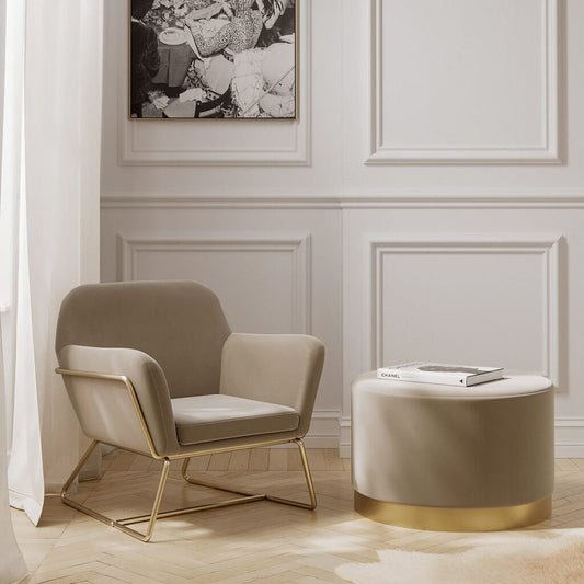 In Stock - Jaycee Beige & Gold Accent Chair