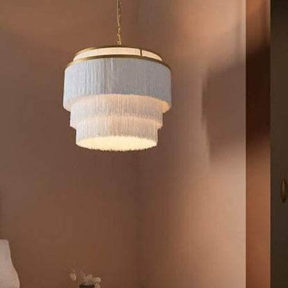 In Stock - Jessamine Gold & White Fringed Pendant Ceiling Light