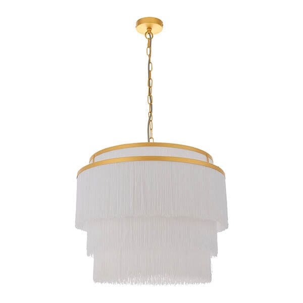 In Stock - Jessamine Gold & White Fringed Pendant Ceiling Light