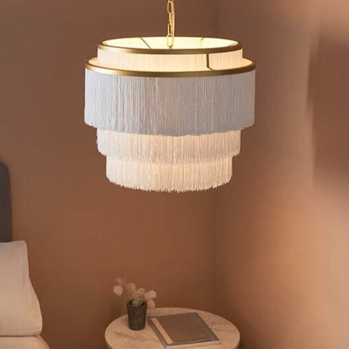 In Stock - Jessamine Gold & White Fringed Pendant Ceiling Light