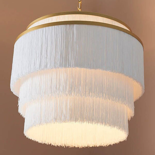 In Stock - Jessamine Gold & White Fringed Pendant Ceiling Light