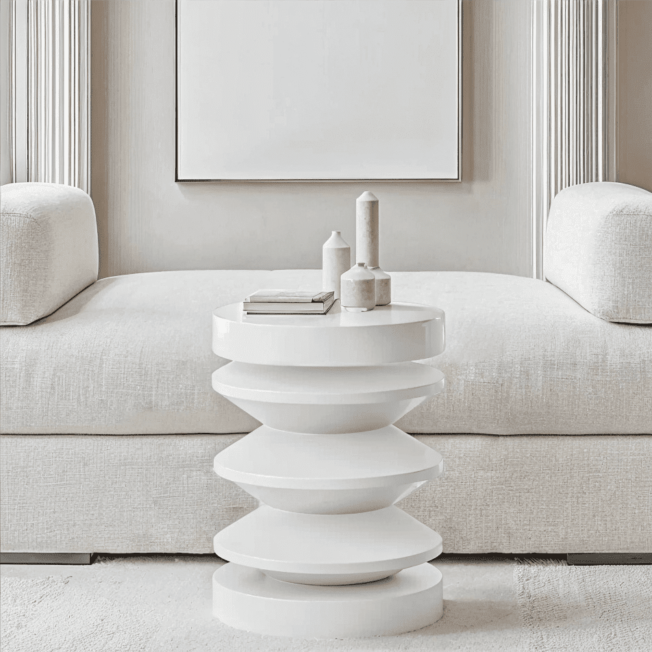 In Stock - Kamala White Abstract Side Table