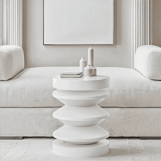 In Stock - Kamala White Abstract Side Table