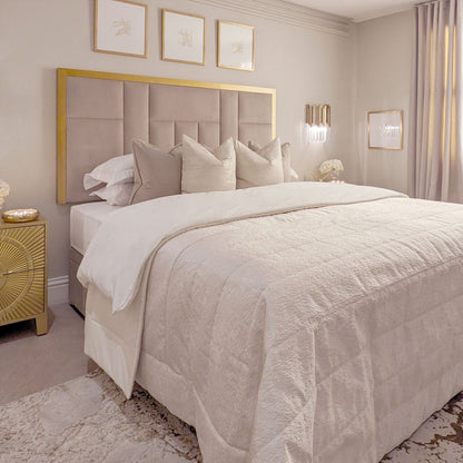 In Stock - Kensington Mink & Gold Premium Abstract Half Height Headboard - Super King
