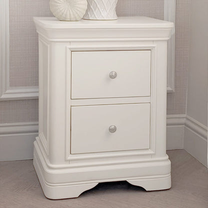 In Stock - Louvre White Wooden 2 Drawer Bedside Table