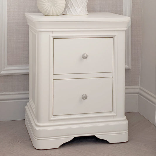 In Stock - Louvre White Wooden 2 Drawer Bedside Table
