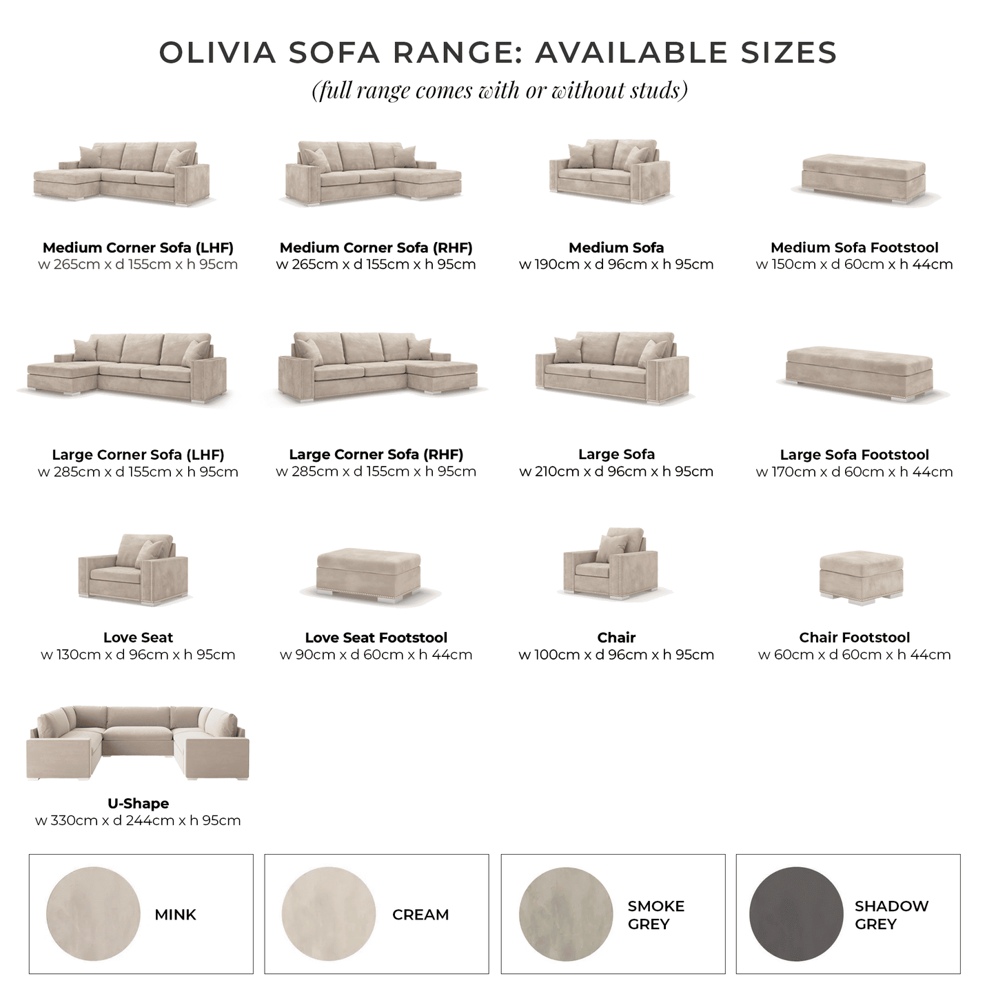 In Stock - Olivia Cream Premium Large Sofa Footstool - Without Studs