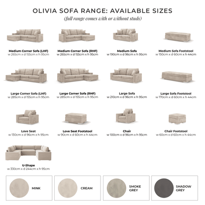 In Stock - Olivia Cream Premium Large Sofa Footstool - Without Studs