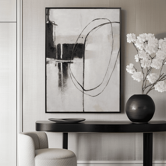 In Stock - Phoebe Monochrome Abstract Canvas Wall Art with Black Frame