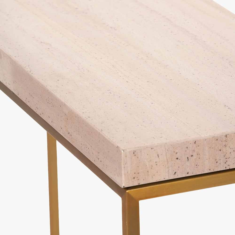 In Stock - Robyn Beige Granite & Gold Square Console Table