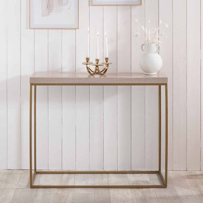 In Stock - Robyn Beige Granite & Gold Square Console Table