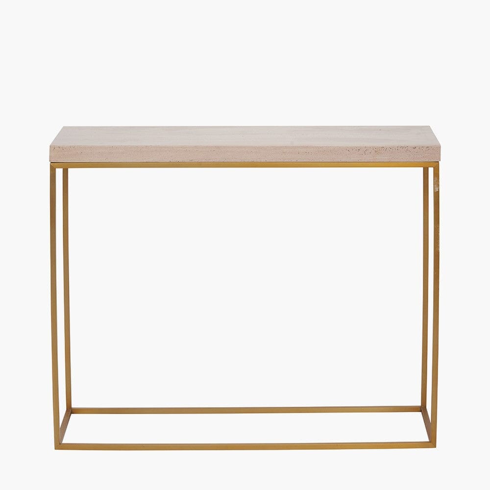 In Stock - Robyn Beige Granite & Gold Square Console Table