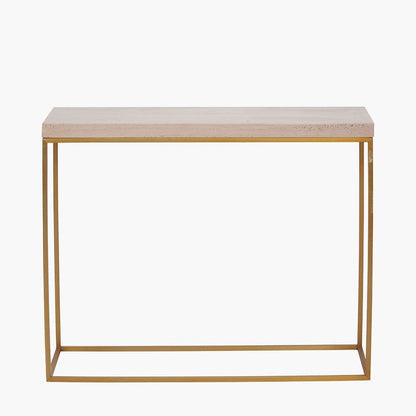 In Stock - Robyn Beige Granite & Gold Square Console Table