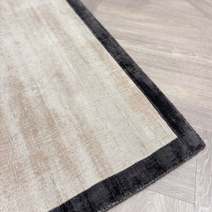 In Stock - Ryley Cream Viscose Rug with Black Border - 160x160cm