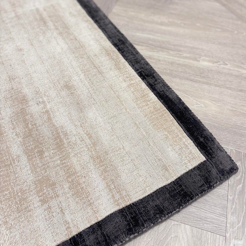 In Stock - Ryley Cream Viscose Rug with Black Border -200x200cm