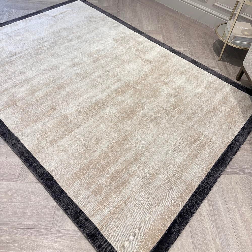 In Stock - Ryley Cream Viscose Rug with Black Border -200x200cm