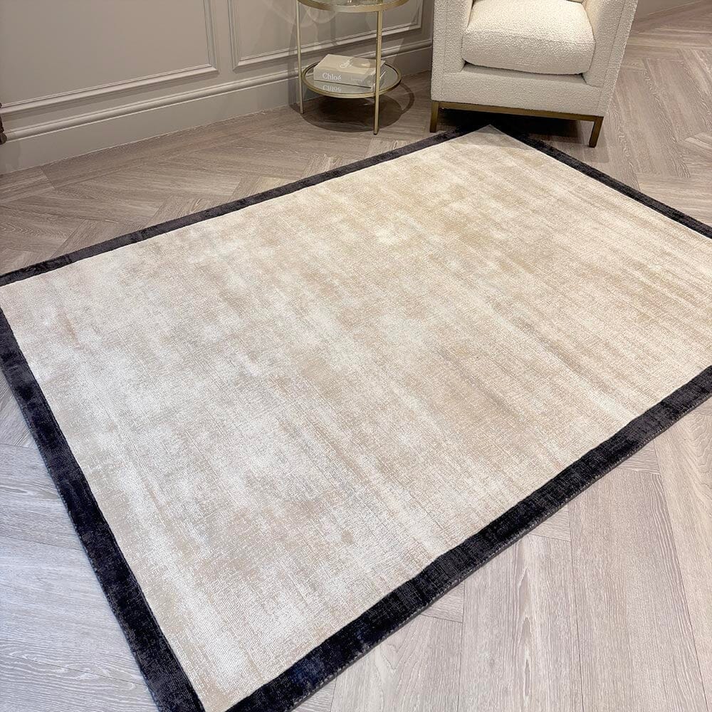 In Stock - Ryley Cream Viscose Rug with Black Border -200x200cm