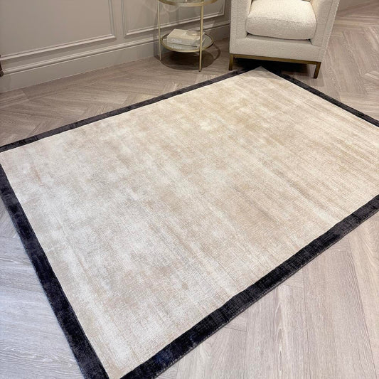 In Stock - Ryley Cream Viscose Rug with Black Border -200x200cm