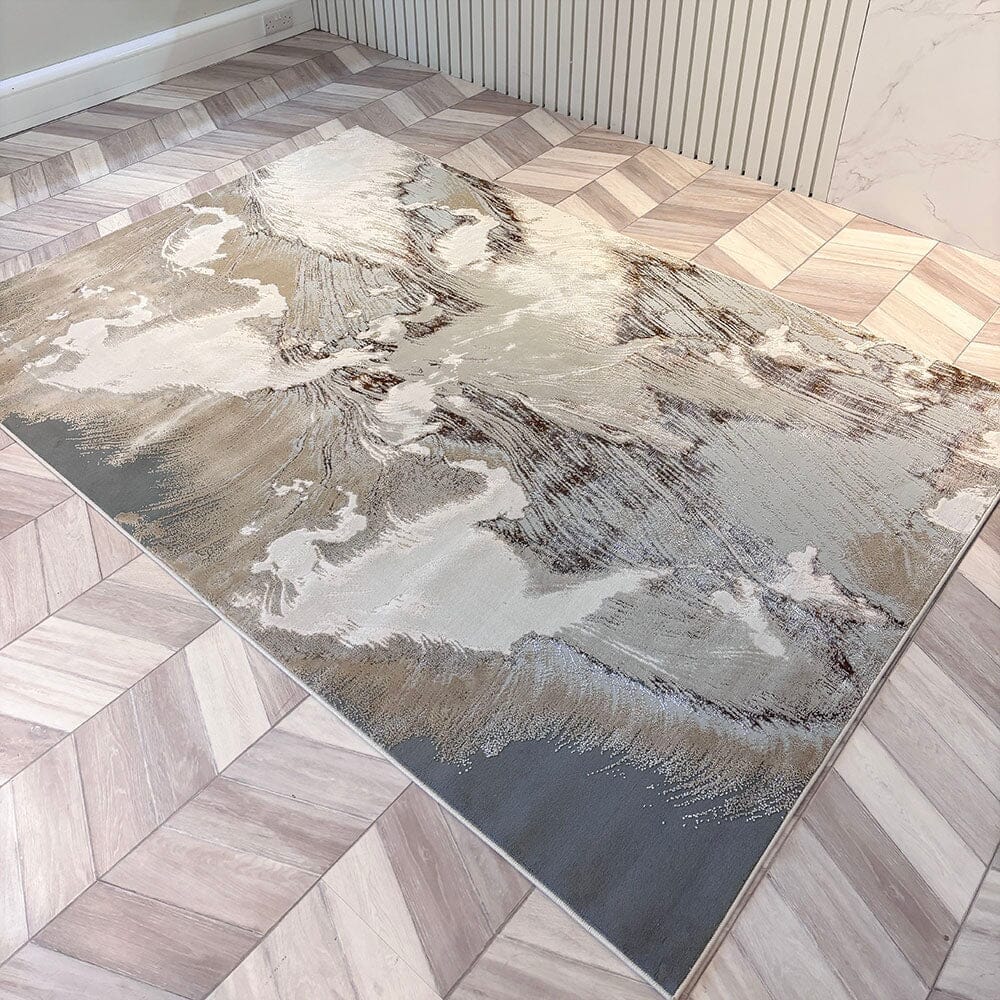 In Stock - Skye Cream & Metallic Gold Marble Velvet Rug - 120X170cm