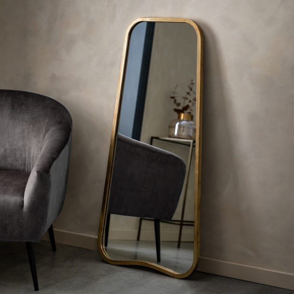 In Stock - Tesora Gold Curved Leaner Mirror - 123cm