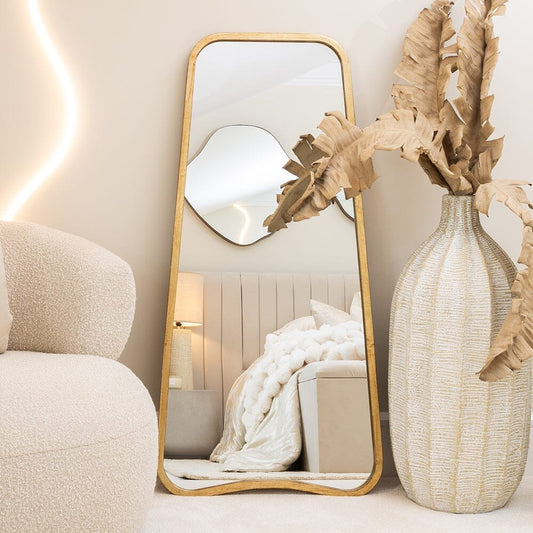 In Stock - Tesora Gold Curved Leaner Mirror - 123cm