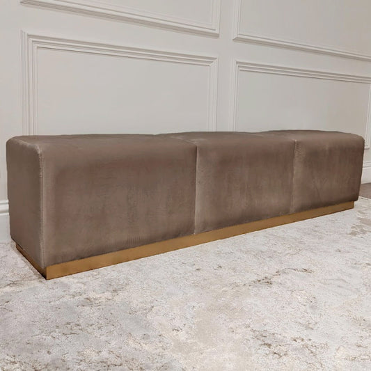 In Stock - Valentina Truffle & Gold Premium Upholstered Bench - Super King