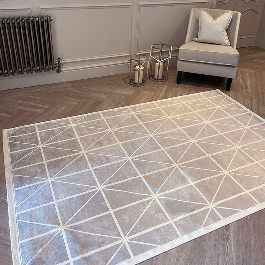 In Stock - Varenna Cream & Grey Geometric Patterned Rug - 120 x 180cm