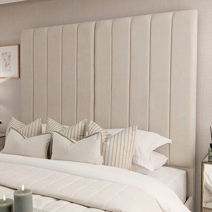 In Stock - Zana Beige Textured Luxury Panelled Bed - Super King