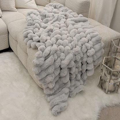 Isla Grey Chunky Ribbed Faux Fur Throw