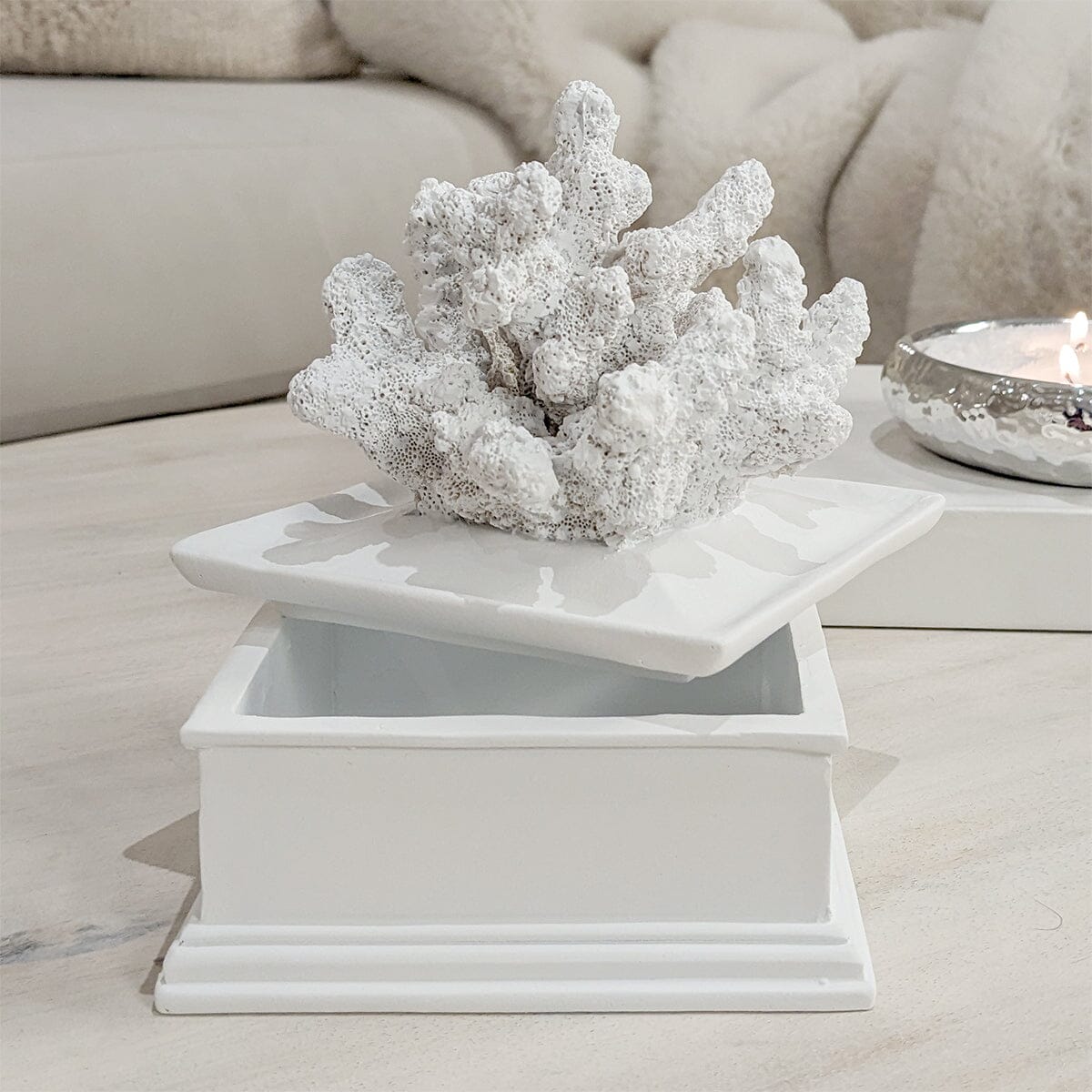 Kynance Square Faux White Coral Trinket Box
