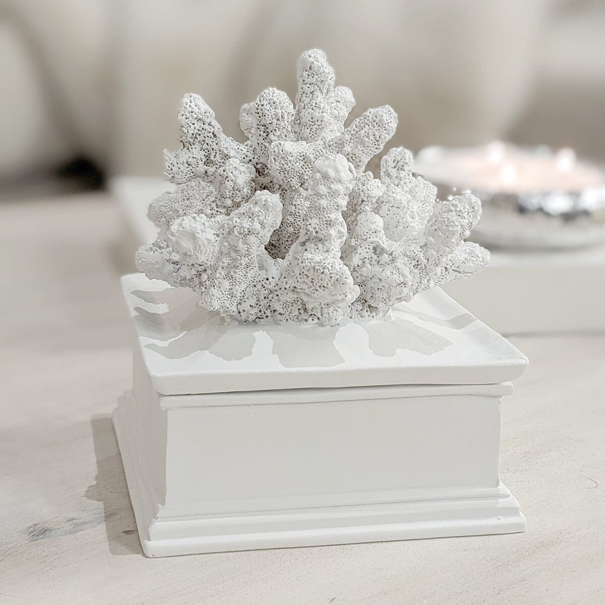Kynance Square Faux White Coral Trinket Box