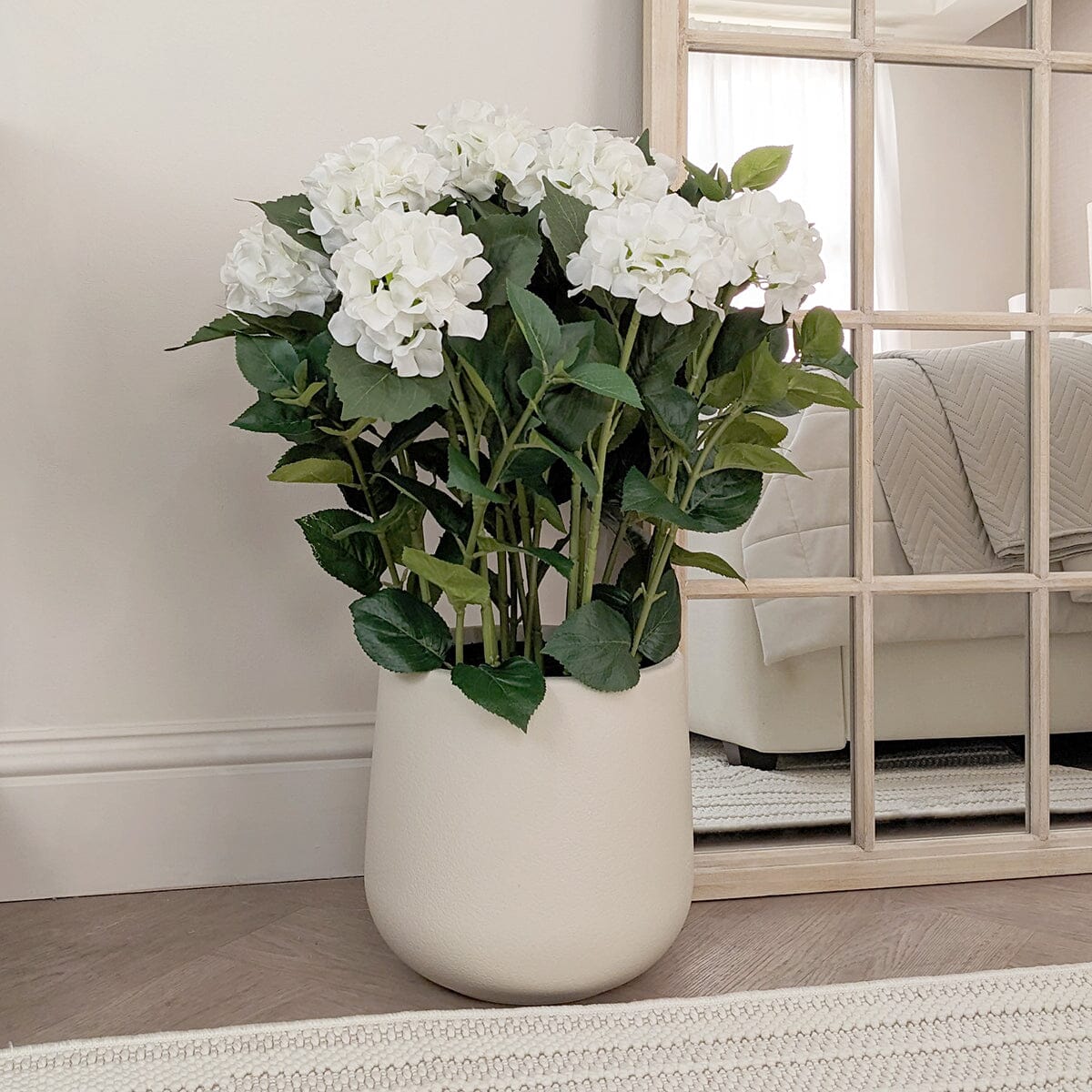 Large White Faux Hydrangea Potted Plant