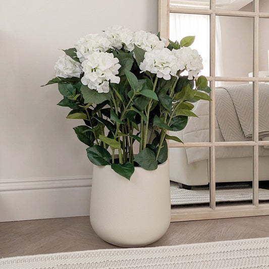 Large White Faux Hydrangea Potted Plant