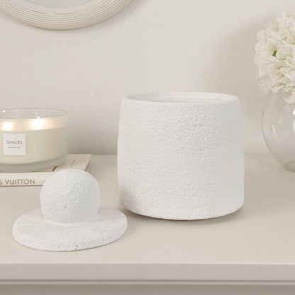 Laurel White Textured Decorative Jar