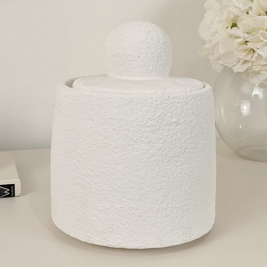 Laurel White Textured Decorative Jar