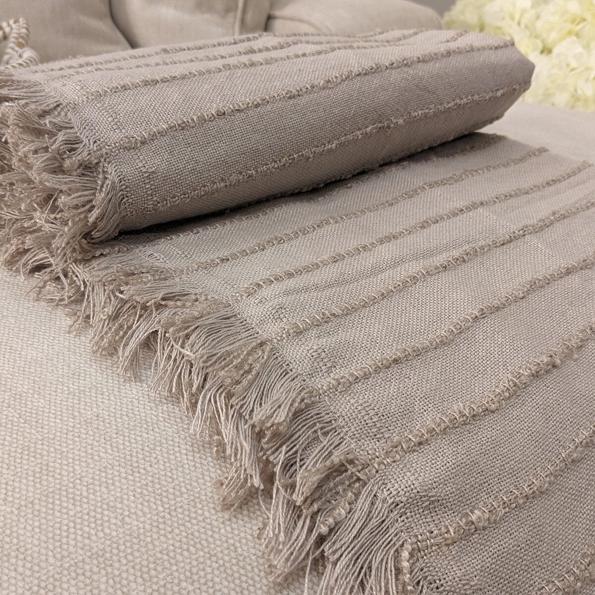 Maisie Greige Textured Fringed Throw