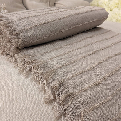 Maisie Greige Textured Fringed Throw